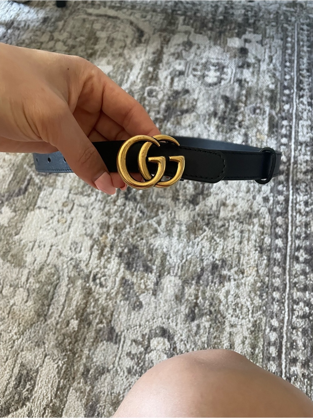 Gucci Black Leather Belt with Gold Double G Buckle
